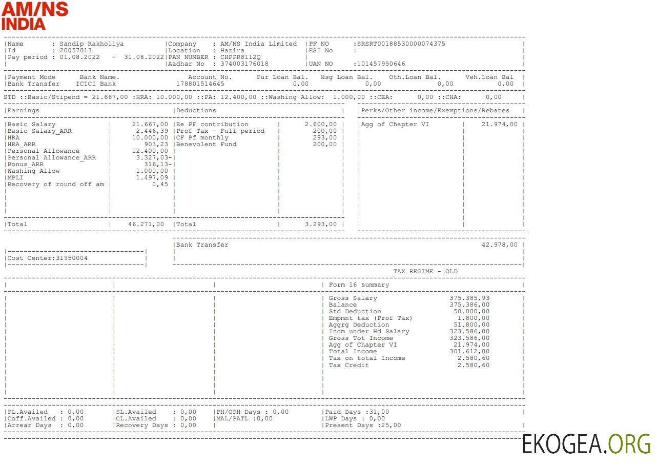 AM NS Inde Talon de paie